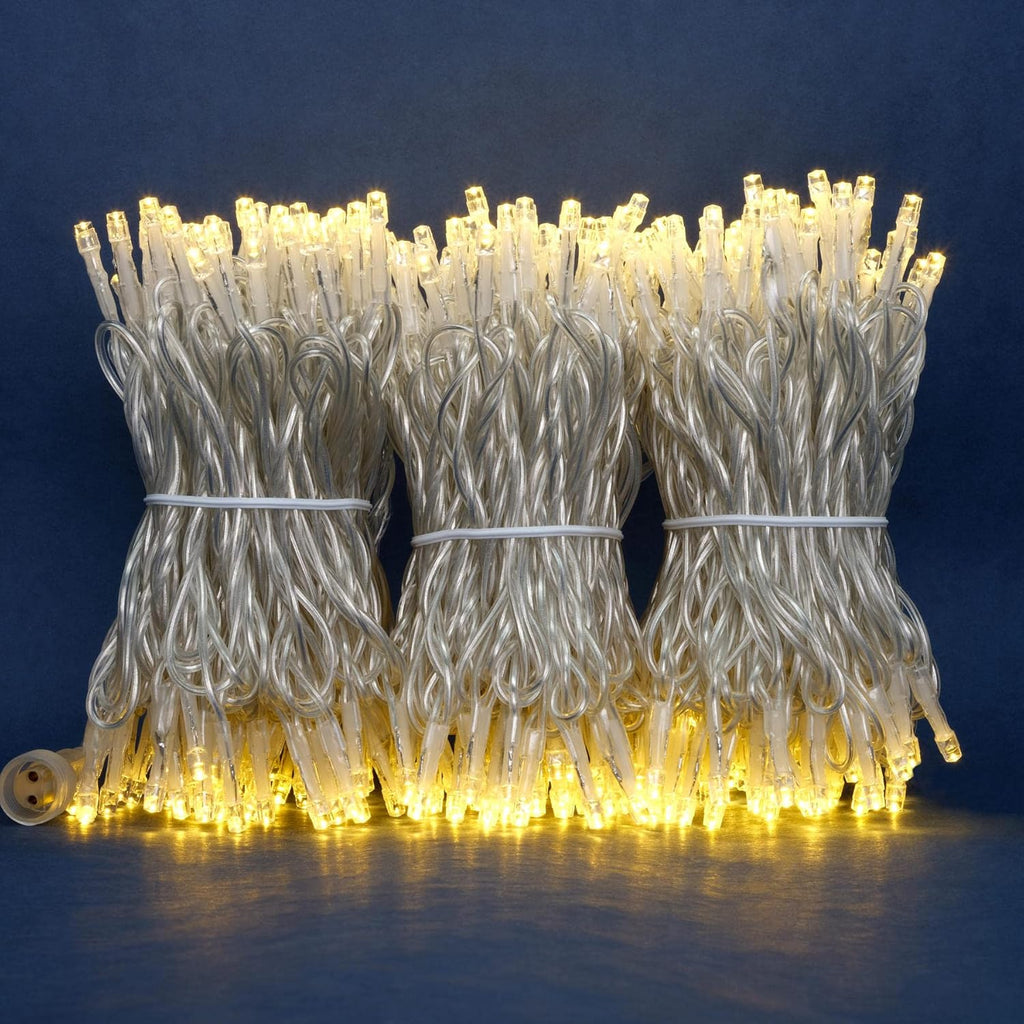 Skiennix 300 Count Warm White LED Christmas Lights - 100 Feet Wide Angle with 8 Modes & Clear Cord
