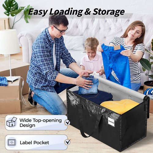 Heavy Duty Moving Bags by 8 Pack - Extra Large Storage Bins with Lids & Reinforced Handles - Black
