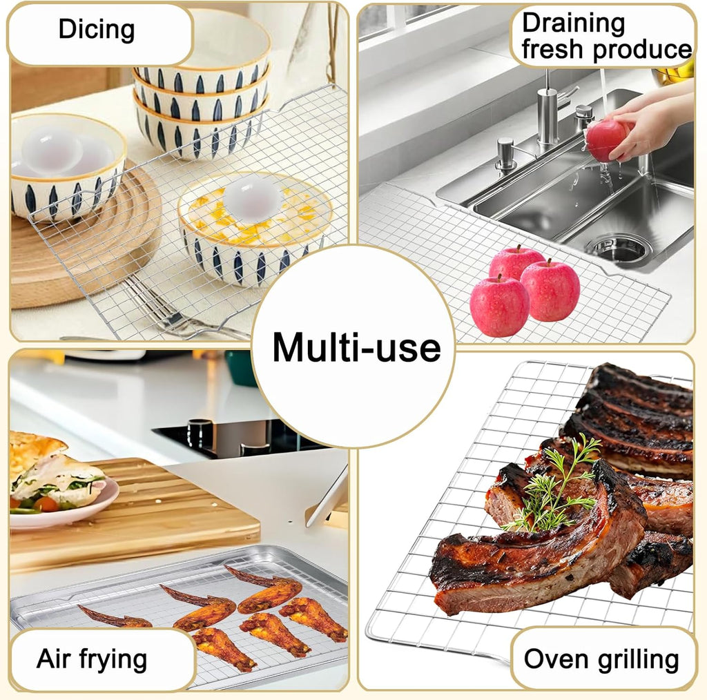 Regine Switzerland Cooling Rack Set - 10" x 15" Stainless Steel Cookie Racks with Cleaning Brush