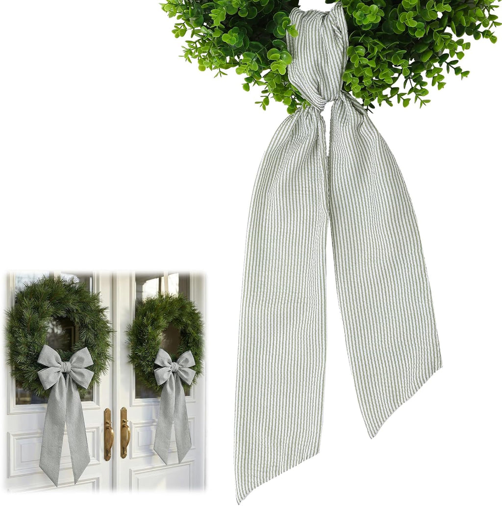 Skiennix Wreath Sash - Holiday Stripes Design | 5.1'' W x 59'' L for Front Door Decor