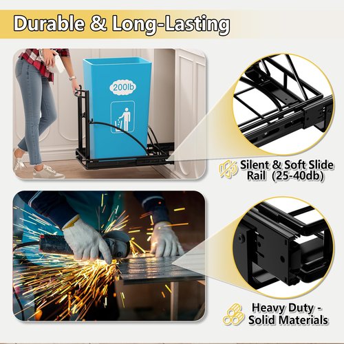 AMENER Under Sink Trash Can 7-13Gal 50Qt Pull Out Trash Bin Under Cabinet Trash Can Pull Out Kit ≥13" Wx17 Hx17 D, Sliding Garbage Can Under Counter, No Can Include (Black)