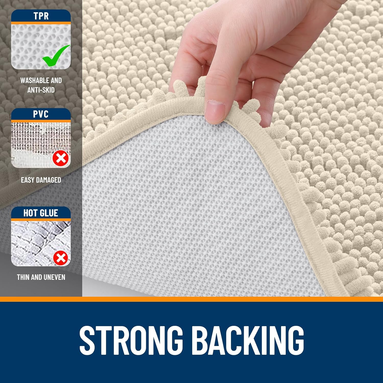 OLANLY Bathroom Runner Rugs - Extra Soft Chenille Bath Mats | Quick-Dry, Machine Washable, 44x24, Sand