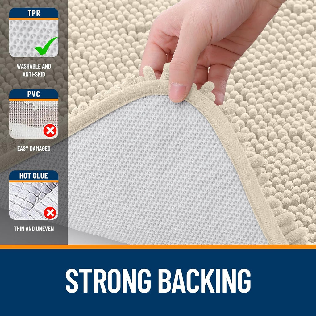 OLANLY Large Bathroom Rugs - Extra Soft Chenille Bath Mats | Quick Dry, Machine Washable, 59x35, Sand