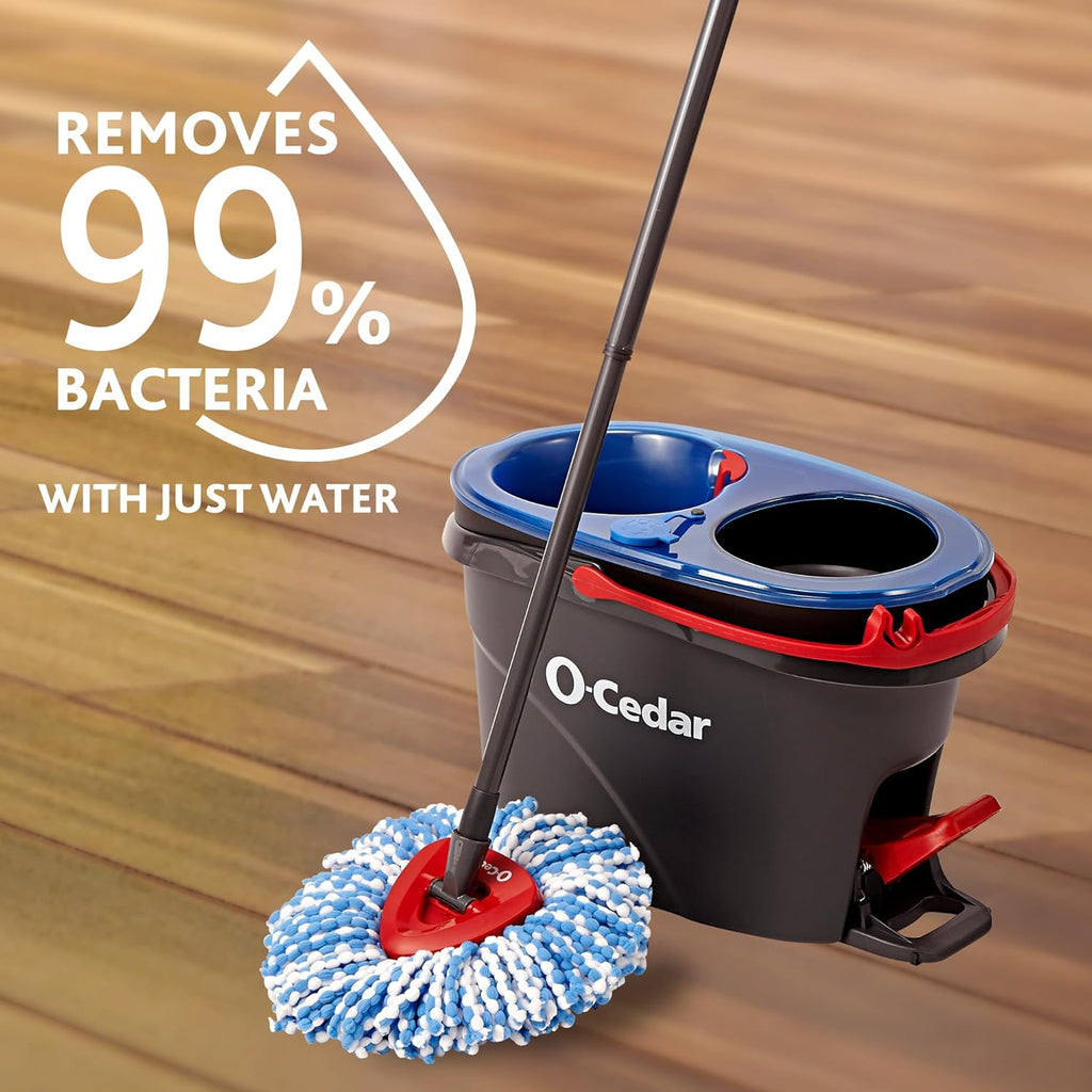 O-Cedar RinseClean Spin Mop & Bucket System - Effortless Cleaning with Water | Eliminates 99% of Bacteria