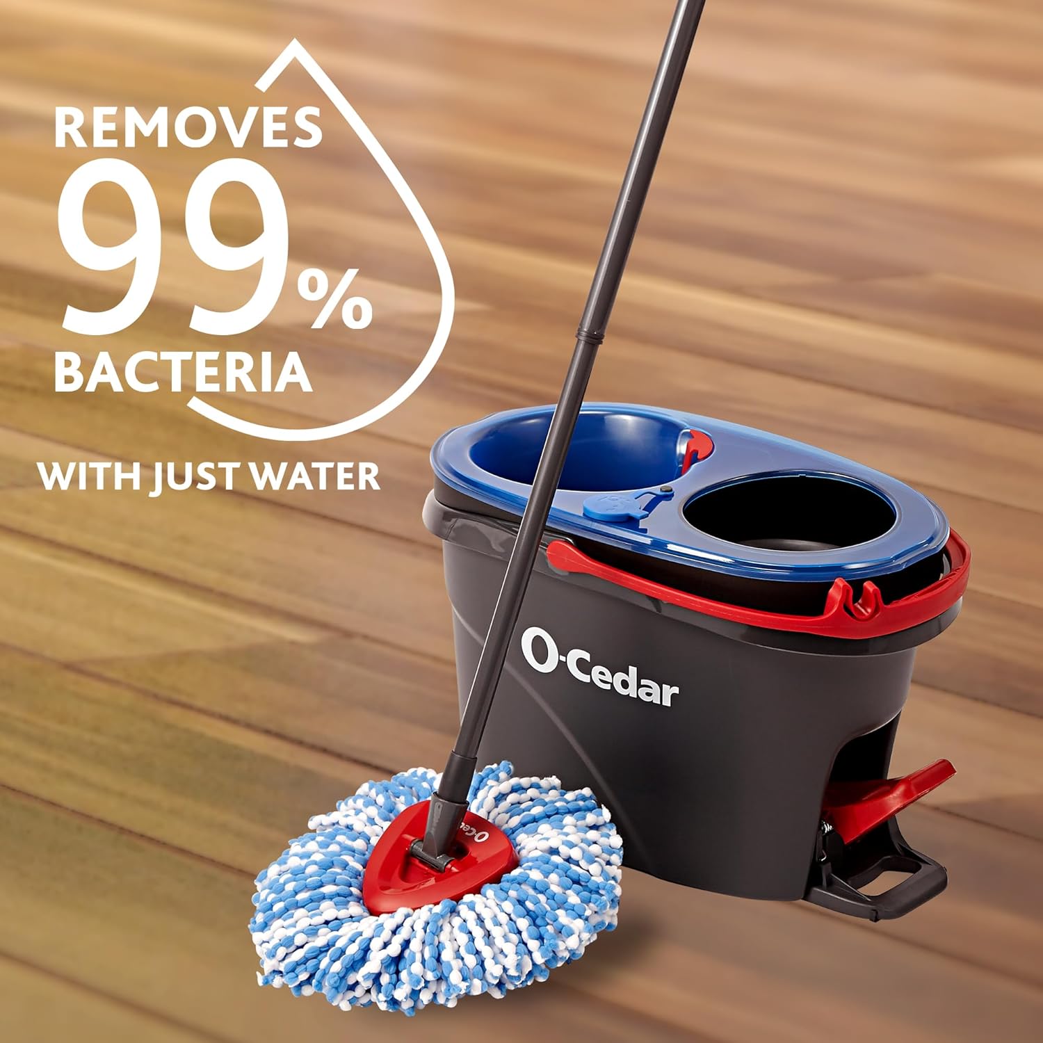 O-Cedar RinseClean Spin Mop & Bucket System - Effortless Cleaning with Water | Eliminates 99% of Bacteria