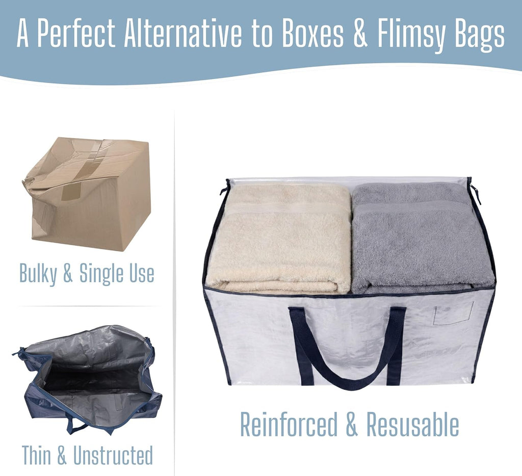 VENO Heavy Duty Moving Bags - Extra Large Storage Solution with Reinforced Handles & Strong Zippers | 2 Pack, Foldable & Reusable