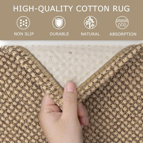 KOZYFLY Boho Runner Rug - Washable Non-Slip 2x6 ft Cotton Hallway Carpet | Tan/Orange/Brown