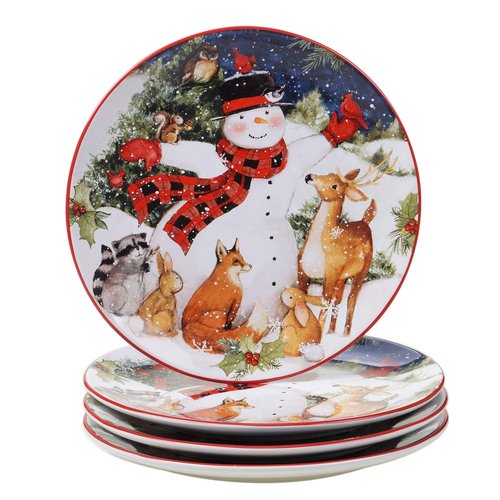 Certified International Magic of Christmas Snowman 11" Dinner Plates, Multicolored, Large, Set of 4