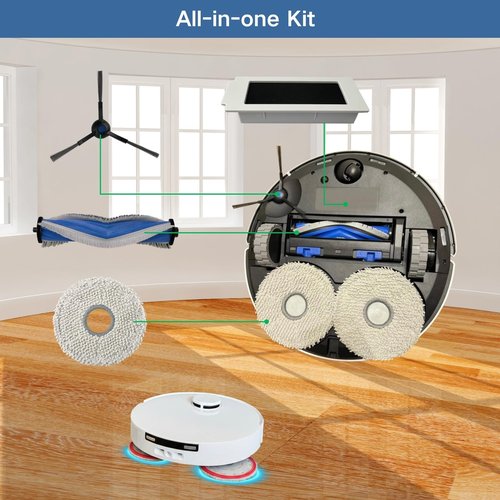 IRUOLYNN Replacement Accessories Parts Kit Compatible with Yeedi M12 Ultra Plus M12 Pro Plus + Includes 8 Dust Bags, 8 Mop Pads, 8 Filters, 6 Side Brushes, 2 Main Brushes