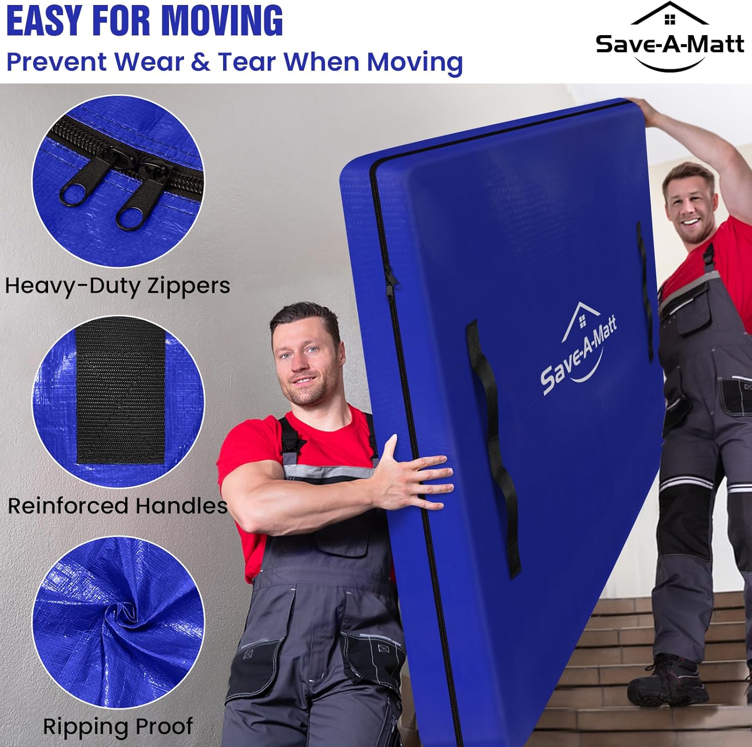 SaveAMatt Queen Mattress Bag - Extra Thick, Durable & Waterproof Moving Cover with Heavy Duty Handles (82”x63”x15”)