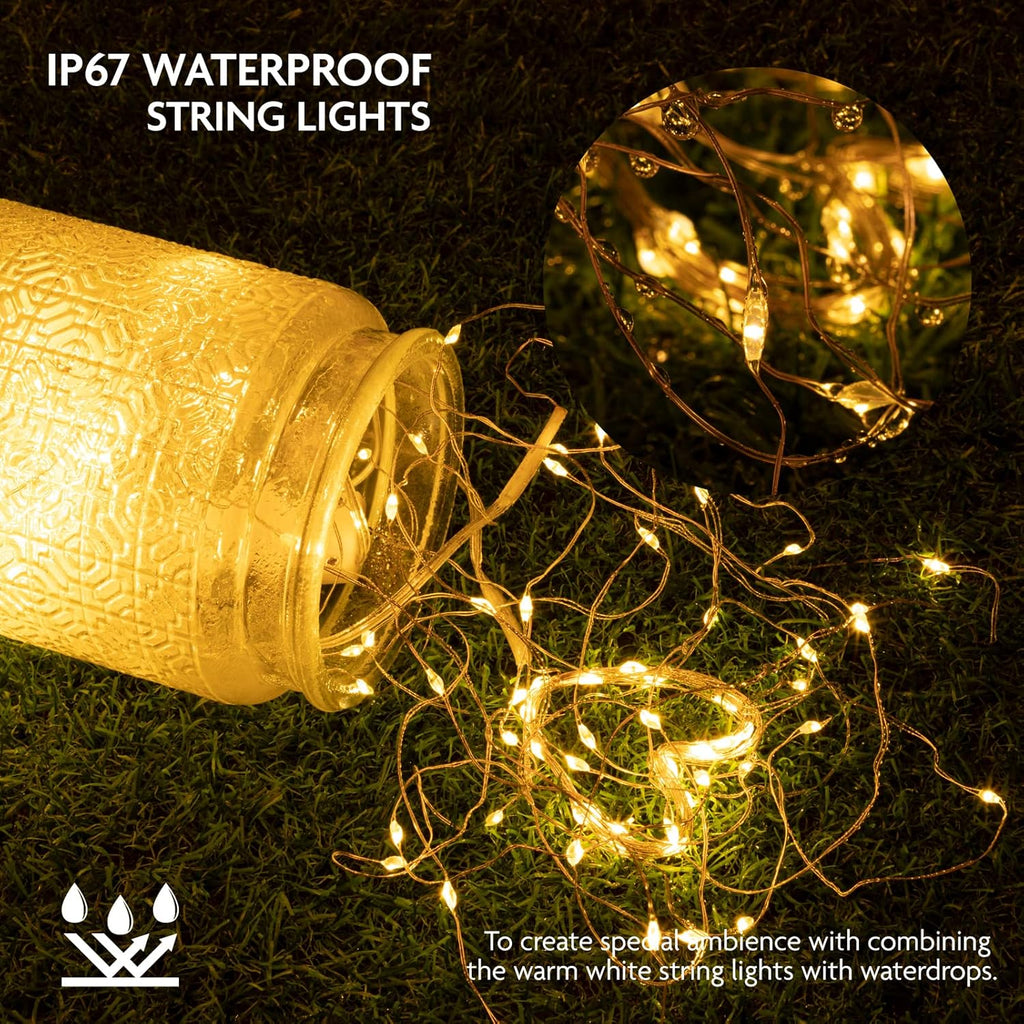 Skiennix 12 Pack Fairy Lights - Waterproof Battery Operated 7ft Copper Wire String Lights | Warm White for Weddings & Parties