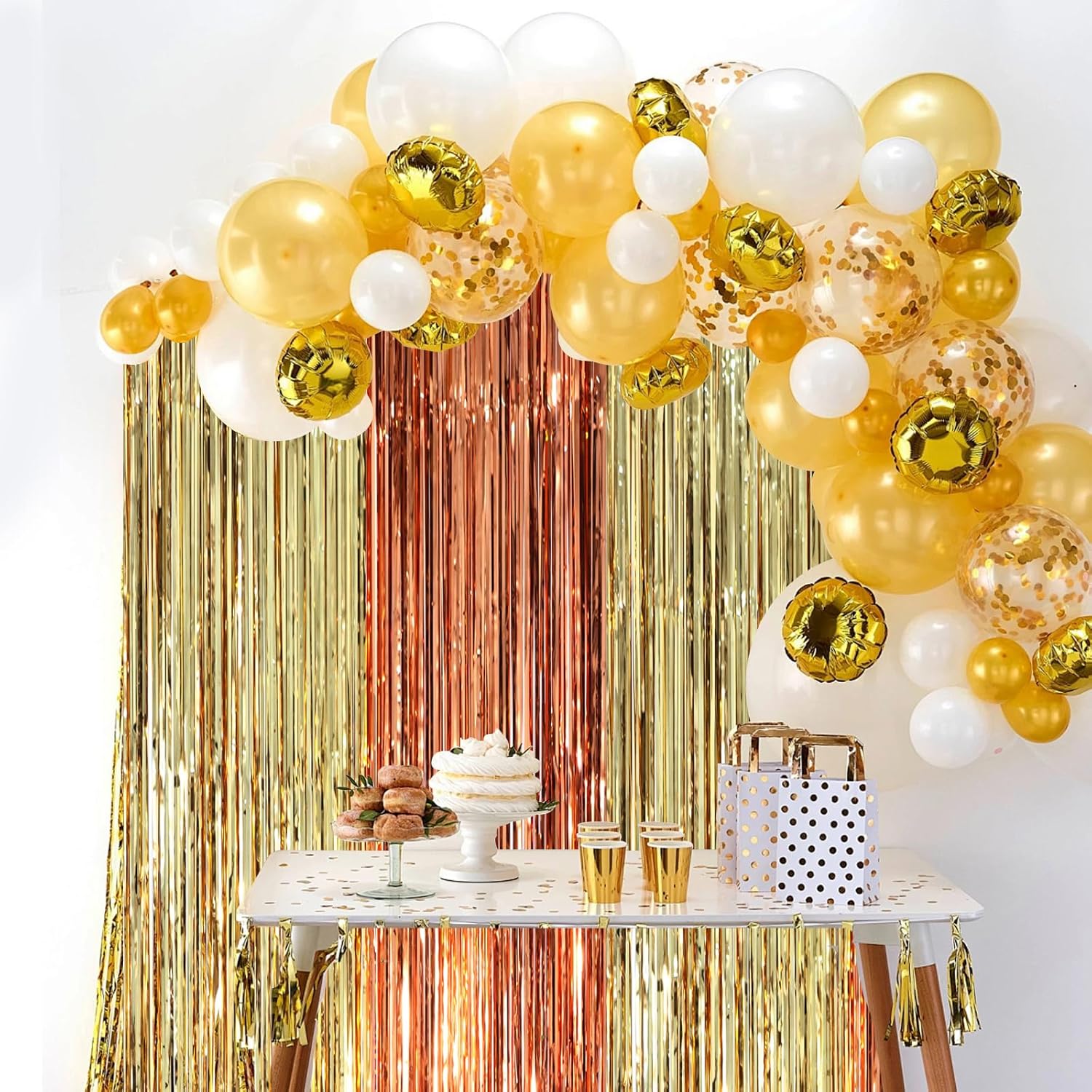 Voircoloria Foil Fringe Backdrop Curtains - 3 Pack of 3.3 x 8.2 ft Rose & Champion Tinsel Streamers for Parties