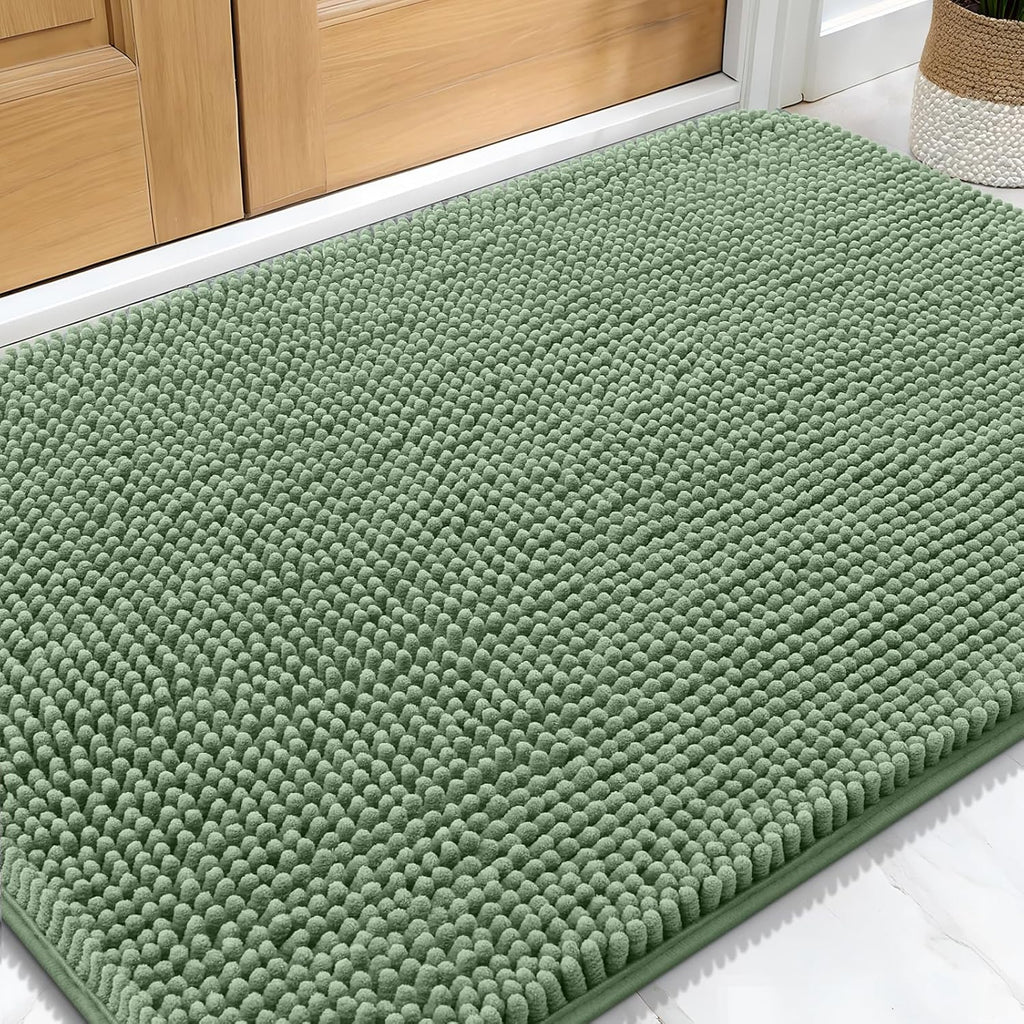 OLANLY Dog Door Mat - Absorbent Non-Slip Muddy Paws Mat | Quick Dry Chenille, 34x21, Olive Green