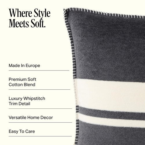 Preston Lane Highrise Throw Pillow 21" x 21", Premium Cotton Blend, Decorative Accent Pillow for Sofa, Bed & Boho Home Décor, Made in Portugal, Slate