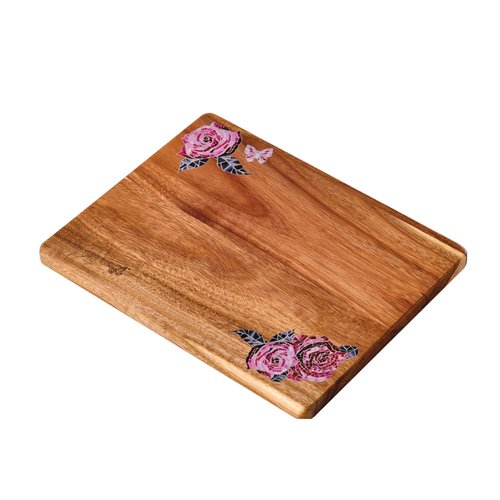 Dolly Parton Acacia Wood Reversible Cutting Board, Rose Print, Gentle on Knives, Ideal for Chopping and Serving, 8 x 10 Inch