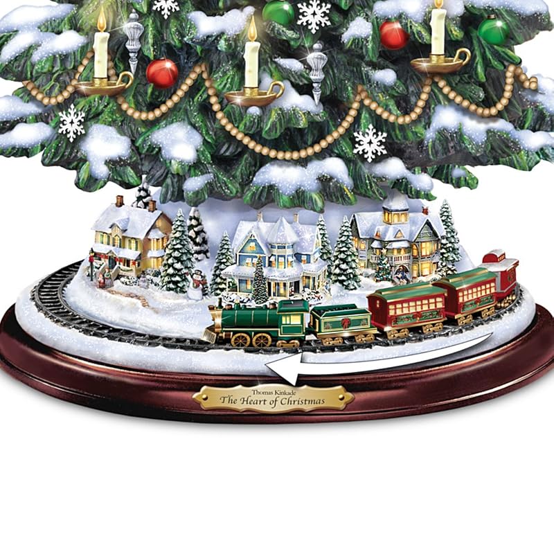 Thomas Kinkade Tabletop Christmas Tree with Lights, Music & Moving Train