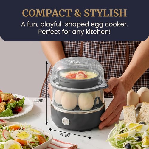 Elite Gourmet Easy Egg Cooker - Stainless Steel, Two-Tiered, 14-Egg Capacity, Auto Shut-Off, Black