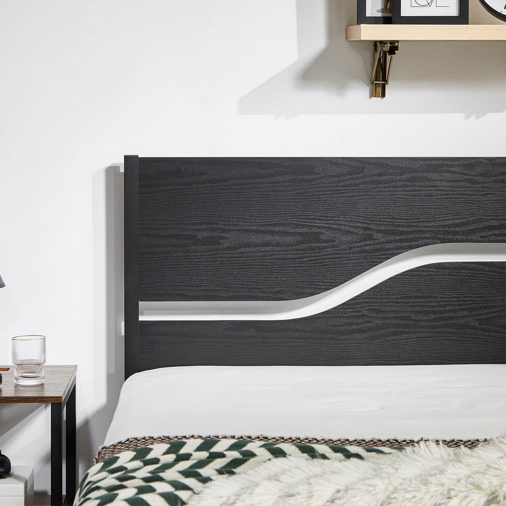 VECELO Twin Size Bed Frame with Wood Headboard, Heavy-Duty Metal Slats Support, Easy Assembly, No Box Spring Needed, Black