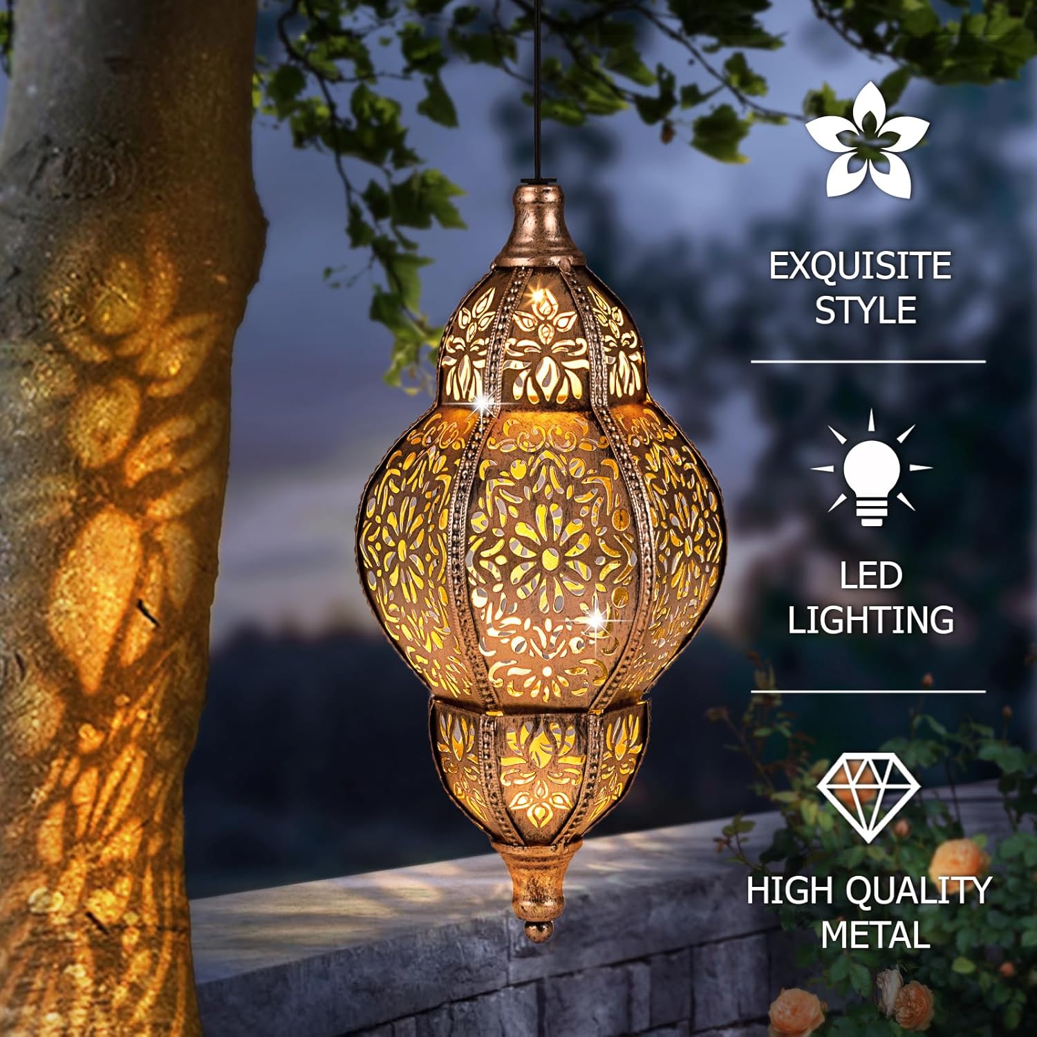 Skiennix Solar Lanterns - Waterproof Hanging Garden Lights | Unique Moroccan Decor for Outdoor Spaces