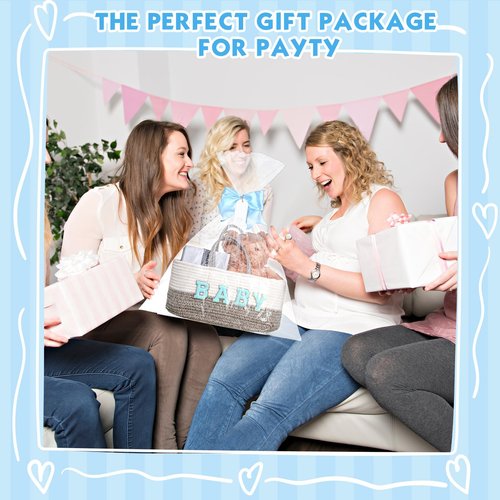 Beeveer Personalized Baby Basket Custom Diaper Caddy Organizer with Bow Portable Cotton Rope Basket Storage for Nursery Baby Shower Christmas Gifts(Blue)