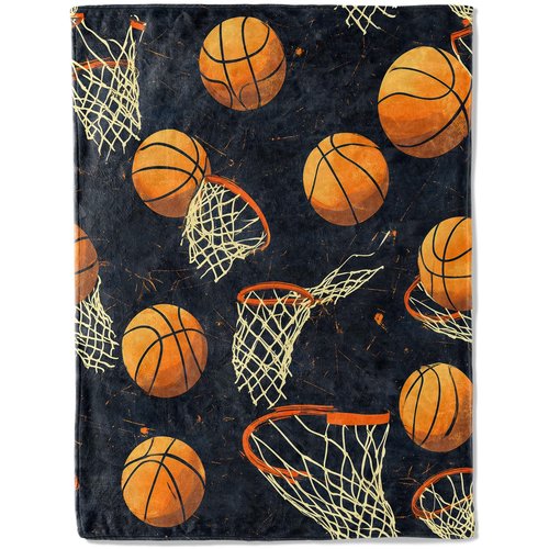 ainori Basketball Hoop and Balls Flannel Blanket - Dynamic Sports with Swishing Hoops and Flying Basketballs Throw - Soft Cozy Gifts Blankets for Sport Lovers, Kids,Game Room Decor 50x60in