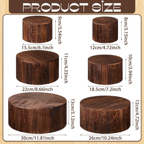 Domensi 6 Pcs Wood Display Risers Cupcake Stand Brown Rustic Wood Cake Stands Wooden Stackable Display Box for Dessert Wedding Birthday Baby Shower Christmas Village Party Decoration