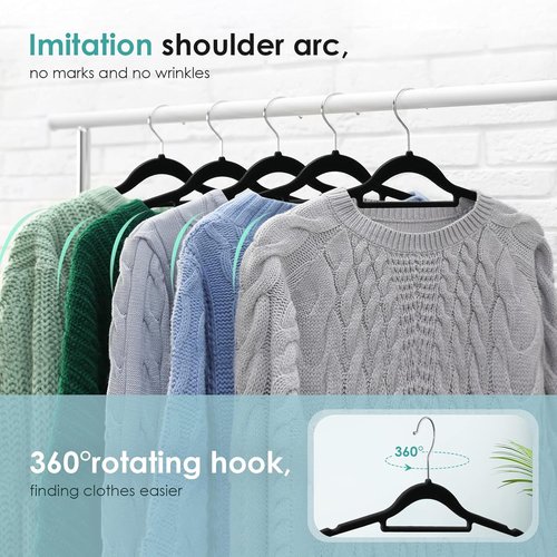 DUDUCOFU Velvet Hangers - Non-Slip Felt Clothes Hangers, 30 Pack Black Slim Design with 360° Swivel Hook