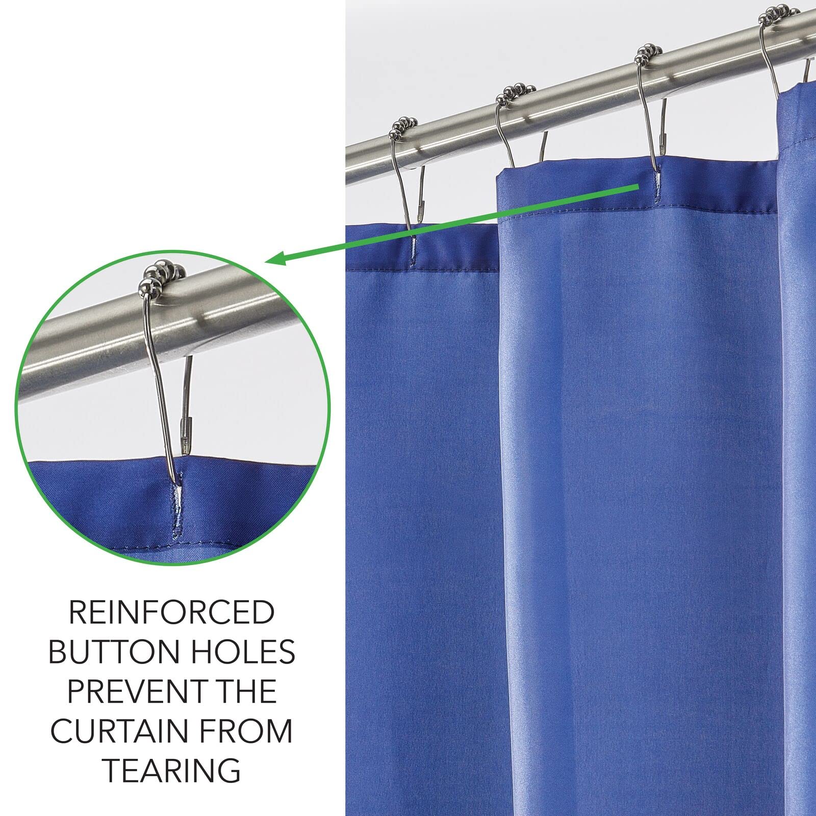 mDesign Decorative Get Naked Print - Easy Care Fabric Shower Curtain with Reinforced Buttonholes, for Bathroom Showers, Stalls and Bathtubs, Machine Washable - 72" x 84" - Navy Blue/White