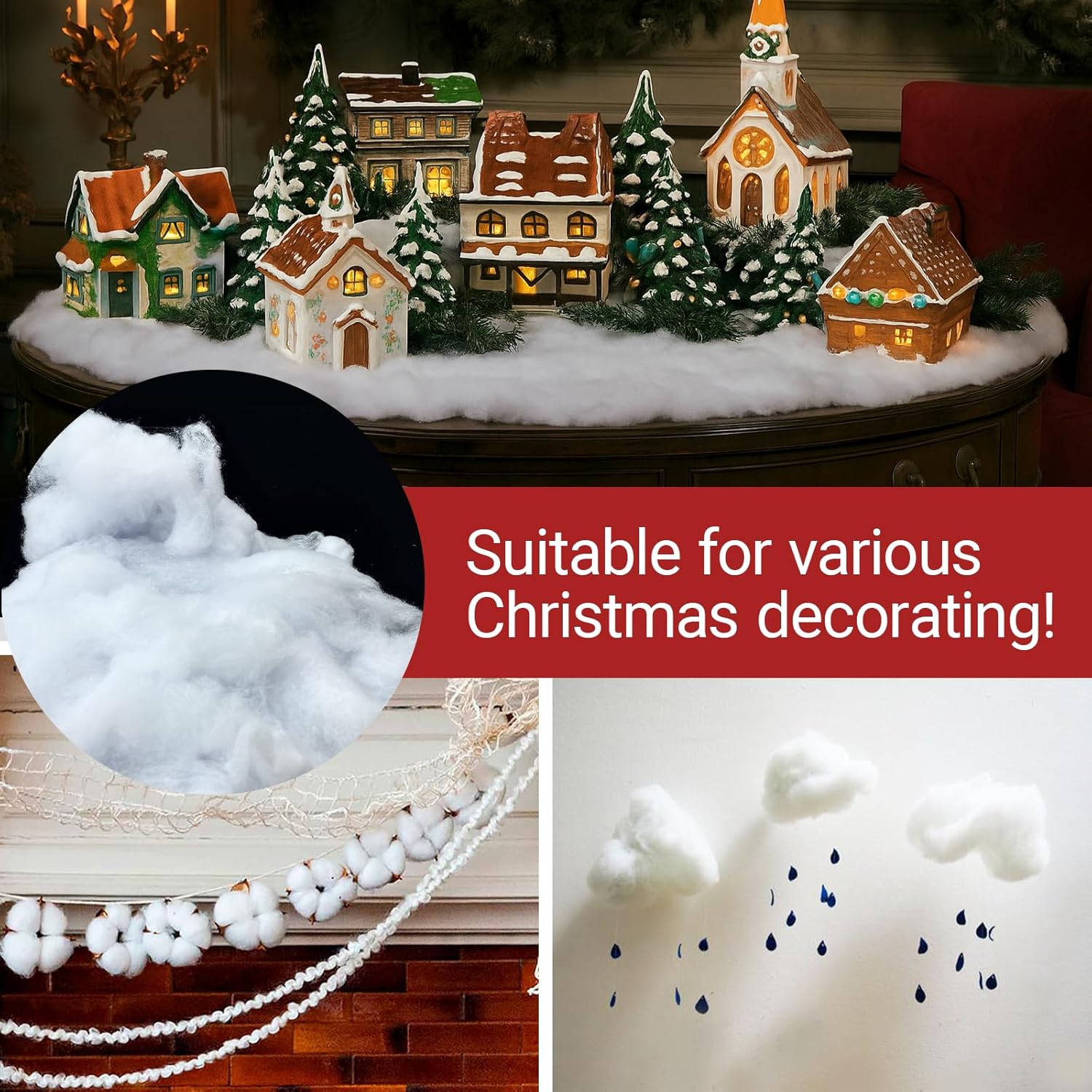 Skiennix Fake Snow Decor - Fluffy Flame Resistant Artificial Snow for Indoor Winter Decoration | 0.22 Pounds