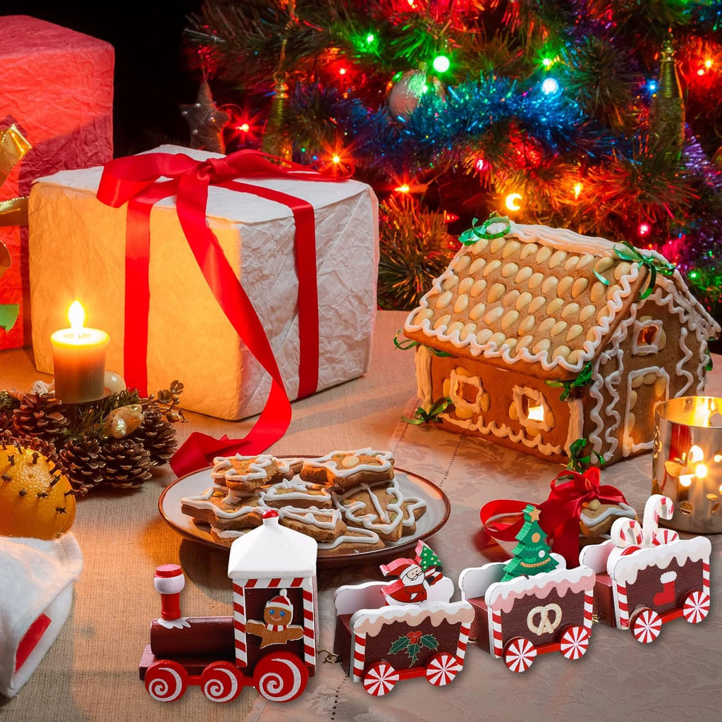Yulejo Christmas Train | Painted Wooden Decoration for Festive Table Top | Santa Claus, Red