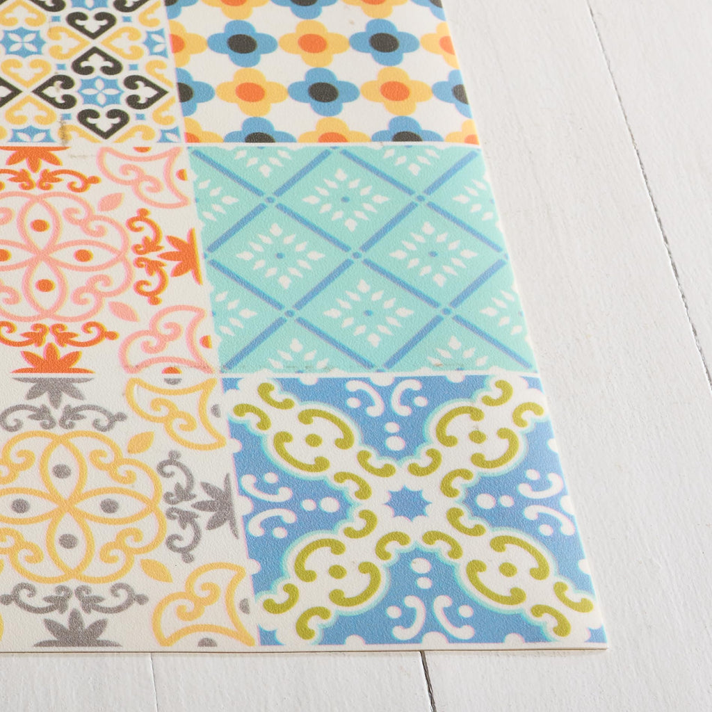 SAFAVIEH Vinyl Floor Collection Area Rug - 2'2" x 3'3", Blue & Yellow, Durable Floor Mat Design, Non-Shedding & Easy Care, Ideal for High Traffic Areas in Living Room, Bedroom (VNF112M)