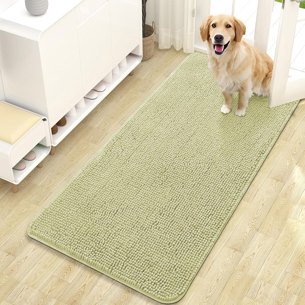 OLANLY Dog Door Mat - Absorbent Non-Slip Washable Chenille Mat for Muddy Paws | 47x24, Vanilla