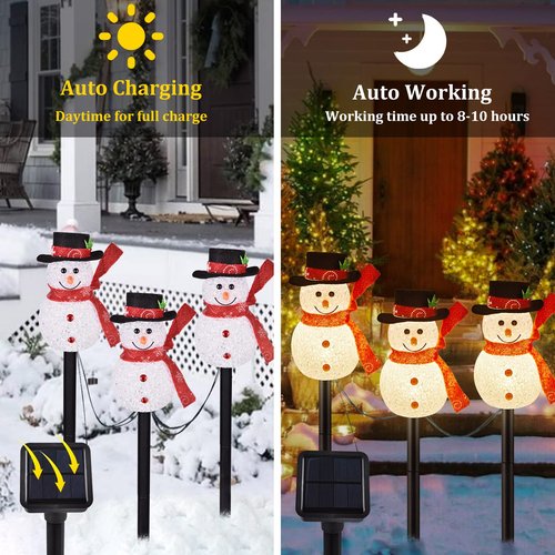 LIGHTSHINE 3PCS Snowman Shape Solar Christmas Lights Decorations, Solar Landscape Pathway Stakes Lights, Outdoor Christmas Decor for Garden, Yard, Patio, Porch (White)