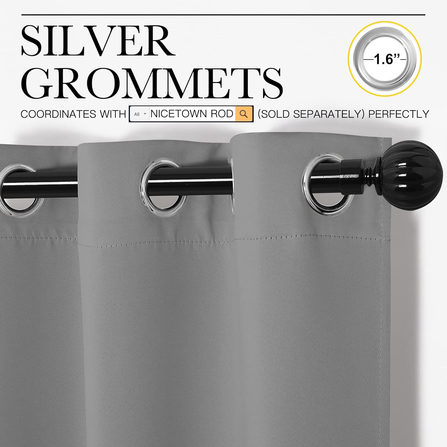 NICETOWN Silver Grey Room Darkening Curtain Panels - 86" Long | Heat-Blocking Drapes for RV & Studio (55" Width, 2 Panels)