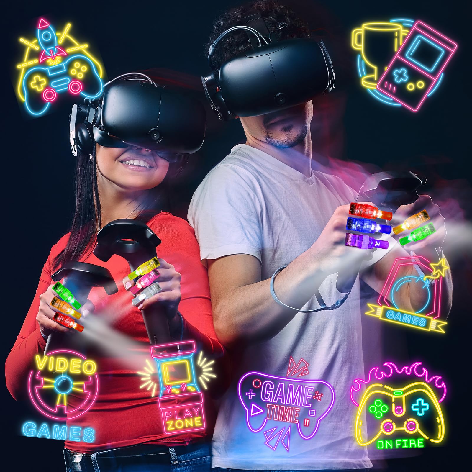 BleSky 24Pack Video Game Party Favors LED Finger Lights,Gamer Birthday Glow in the Dark Light Up Toys for Kids Boy Girl Valentine's Day Easter Basket Essentials Birthday Gamer Gift