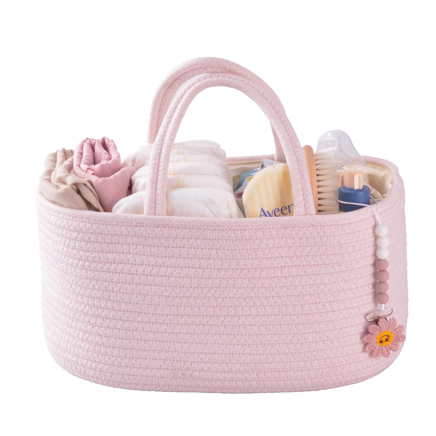 Skiennix Baby Diaper Caddy Organizer - Portable Nursery Storage Tote for Baby Shower Gifts | Pink