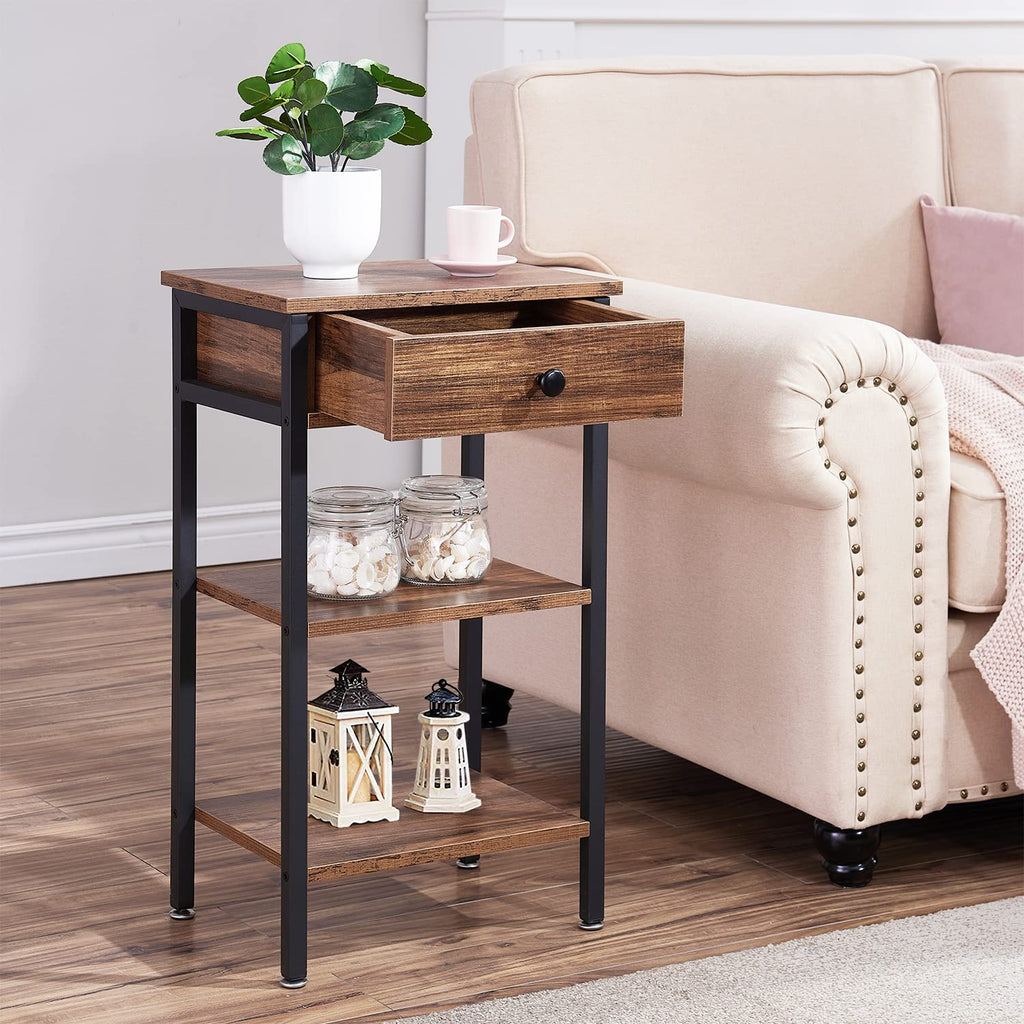 VECELO 28 Inch End Table,Industrial Retro Side Table Nightstand Storage Shelf Tall End Table Easy Assembly Nightstand for Living Room Bedroom Kitchen Family and Office Set of 2,Brown
