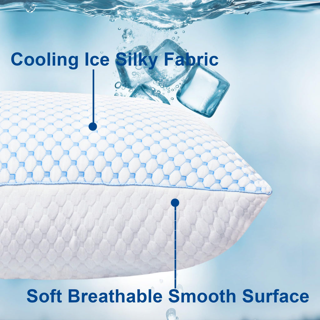XWZO Cooling Pillow for Sleeping Queen Size Set of 1, Shredded Memory Foam Pillows Adjustable Gel Bed Pillows for Side Back Stomach Sleepers with Washable Removable Cover