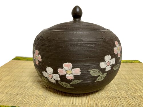 Japanese Kyusu tokoname Clay Teapot 15.5 fl.oz. Pine Bark Pattern with Flower Water Tree Pattern SHUNJUU from Japan F23zj504