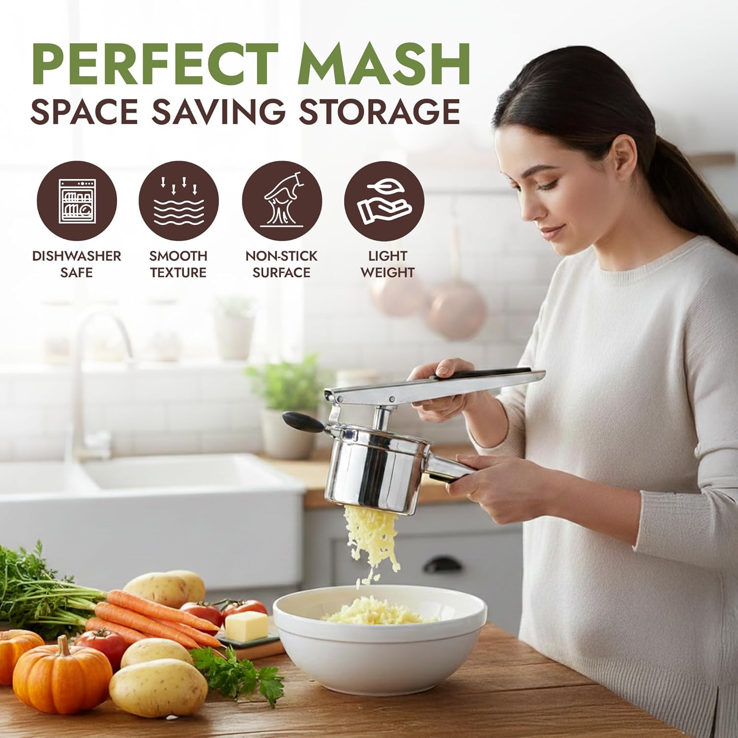 Regine Switzerland 15oz Potato Ricer - Heavy Duty Stainless Steel Masher with 3 Discs | Non-Slip Baby Food Squeezer