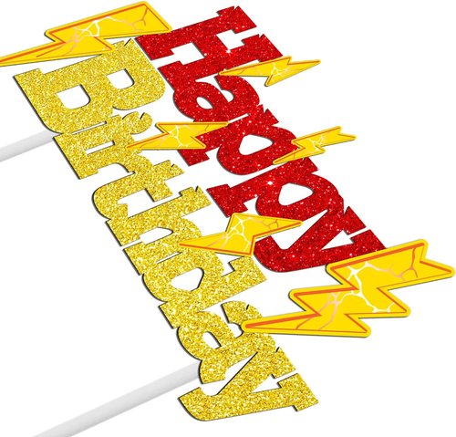Lightning Bolt Birthday Cake Topper - Glitter Gold & Red Lightning Party Decoration | Perfect for Baby Showers