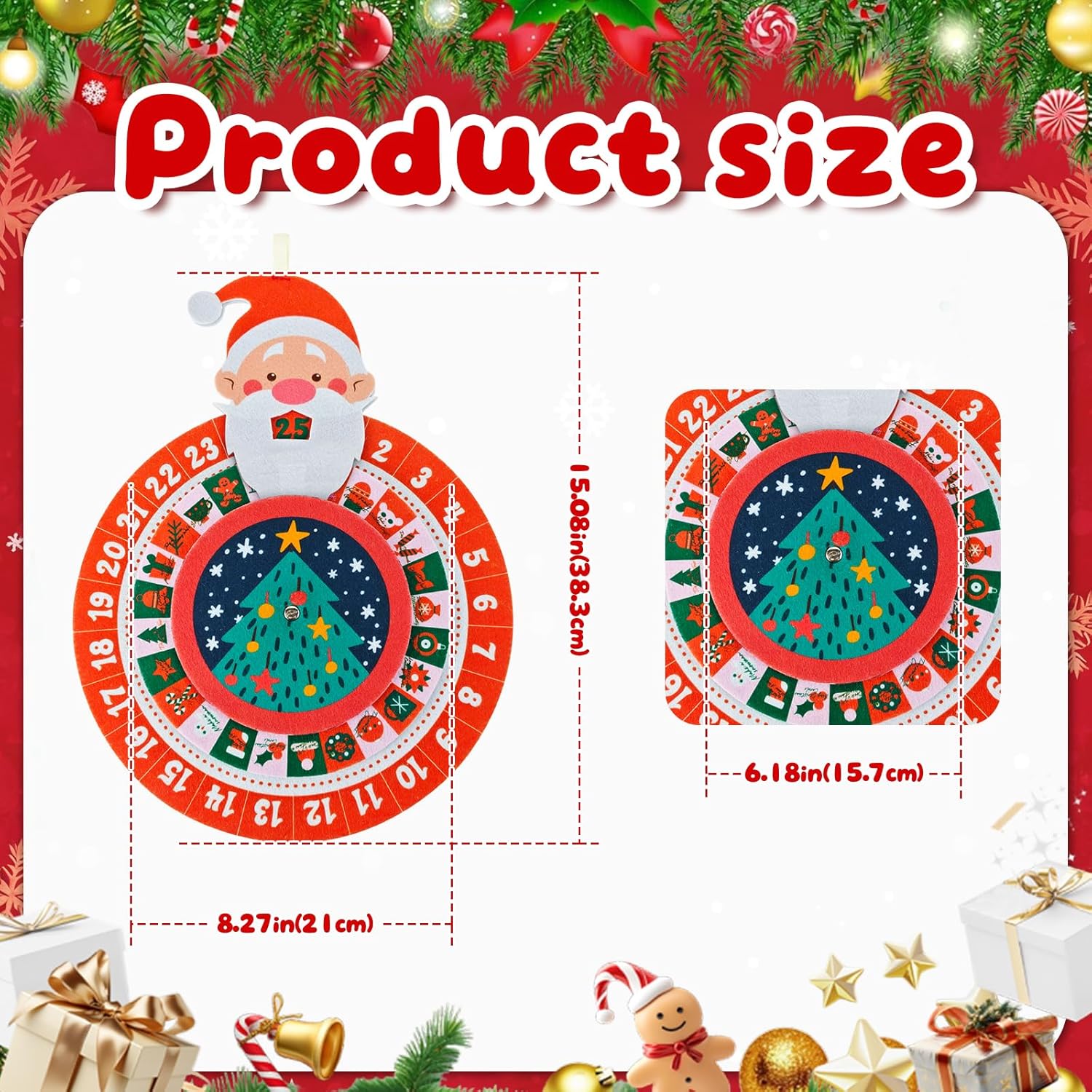 Skiennix Christmas Countdown Advent Calendar - Reusable Felt Wheel Santa Claus Design | Holiday Decor Gift