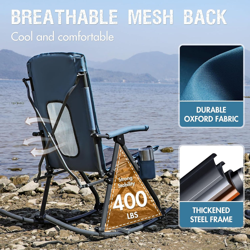 PORTAL Oversized Folding Rocking Camping Chair - Portable Outdoor Rocker with High Back & Carry Bag, Supports 400 lbs