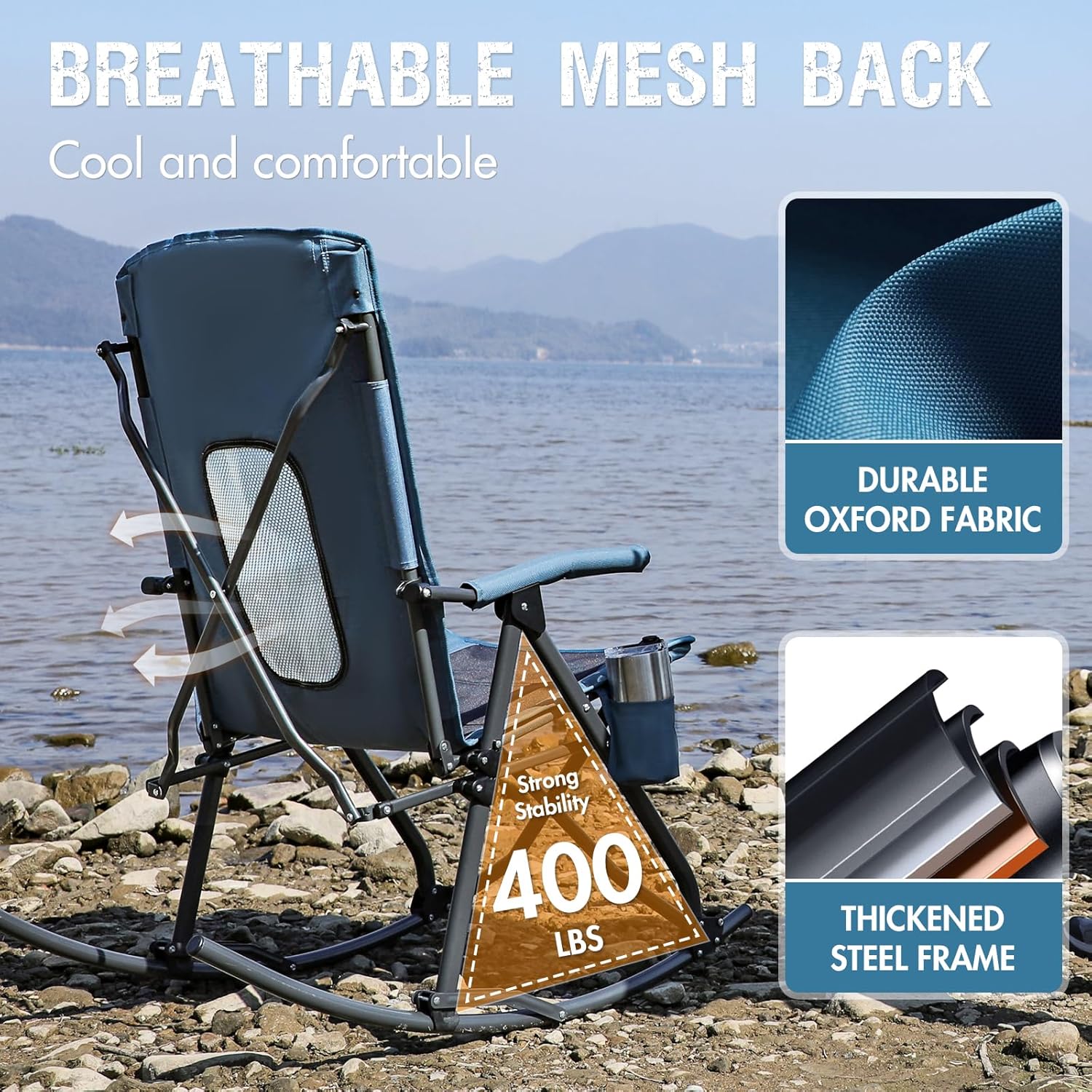 PORTAL Oversized Folding Rocking Camping Chair - Portable Outdoor Rocker with High Back & Carry Bag, Supports 400 lbs