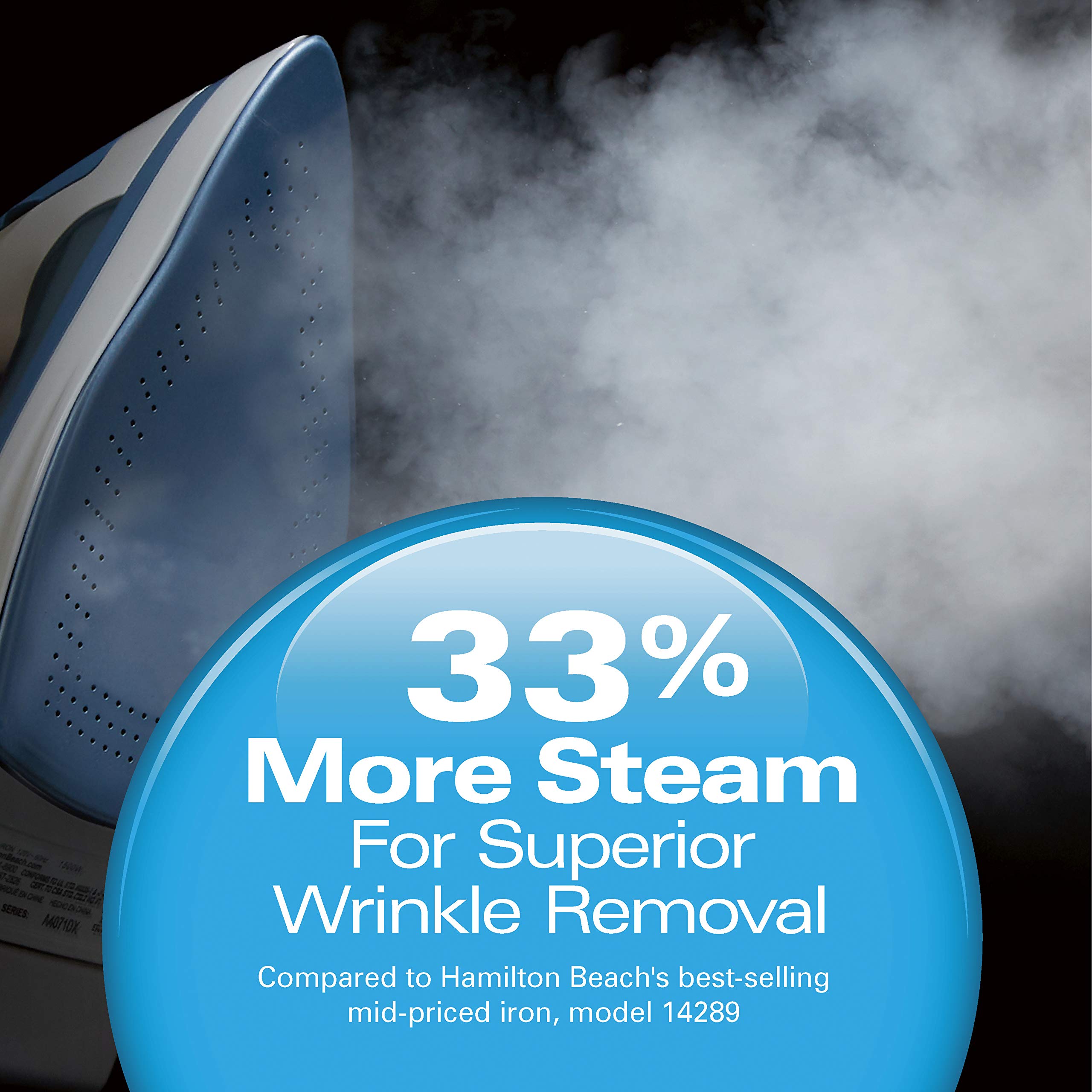 Hamilton Beach Steam Iron & Vertical Steamer for Clothes with Scratch-Resistant Soleplate, Adjustable Steam Settings + 8’ Cord Wrap, 3-Way Auto Shutoff, Anti-Drip, Self-Cleaning, 1500 Watts, Blue