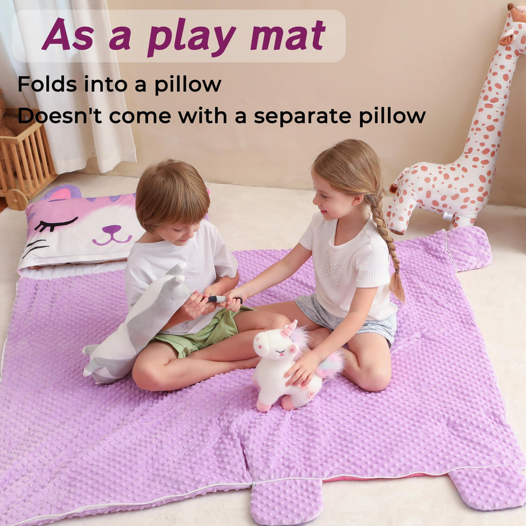Wizland Kids Sleeping Bag Girls Daycare Mat Flannel Kitty Nap Preschool Rest Mats-Kindergarten, Fluffy Warm Portable Pink Nap Thick Nap Roll for Toddlers-61.8"×28.3"