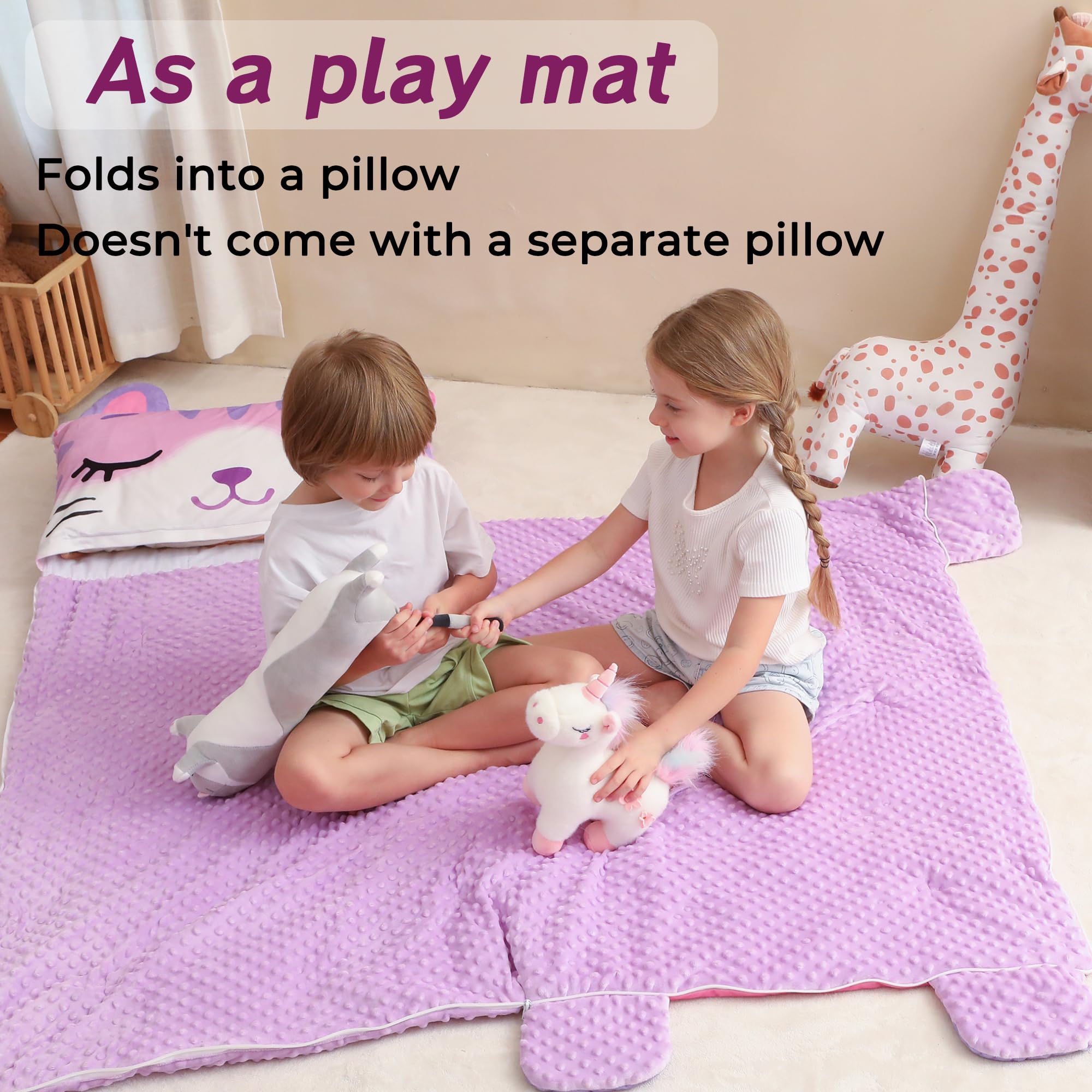 Wizland Kids Sleeping Bag Girls Daycare Mat Flannel Kitty Nap Preschool Rest Mats-Kindergarten, Fluffy Warm Portable Pink Nap Thick Nap Roll for Toddlers-61.8"×28.3"