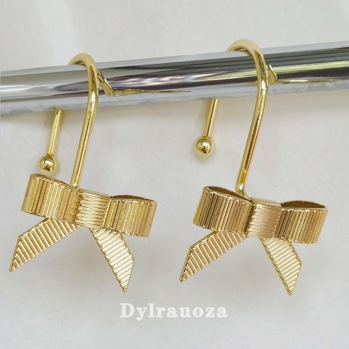 Dylrauoza Shower Curtain Hooks, Gold Bow Metal Rust Proof, 12 Pack Decorative Shower Rings for Bathroom