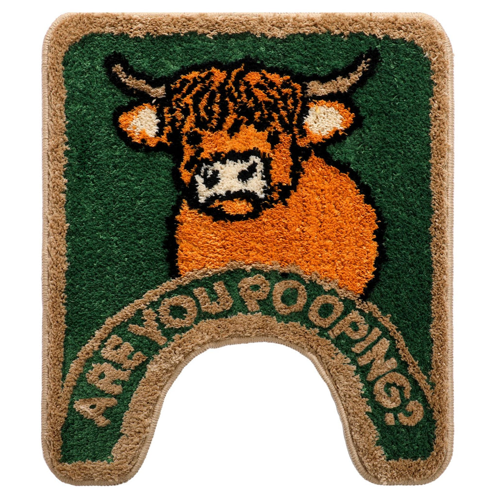 Dunzy Highland Cow Bathroom Rug are You Pooping Funny Toilet Mats for Bathroom U Shaped Highland Cow Stuff Non Slip Soft Bath Mat Water Absorbent Bath Rug, 20 x 24 Inch(Classic)