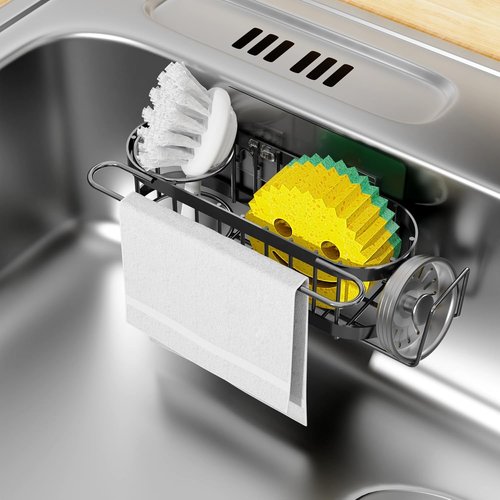 Cisily Kitchen Sink Caddy - Stainless Steel Sponge Holder & Organizer | 2 Installation Options